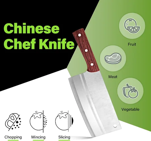 Vista 7 de TJ POP Cuchilla China de Chef, Cuchillo de Acero Inoxidable de 7.5 Pulgadas con Mango Ergonómico, Cuchillo de Cocina Ultra Afilado para Hogar