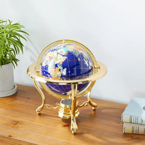 Vista 7 de Unique Art - Globo del mundo con piedra preciosa de lapislázuli azul de 10 x 6 pulgadas con trípode dorado