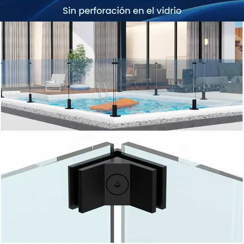 Vista 3 de LukLoy Abrazadera de Barandilla, Soporte de Acero Inoxidable 304 Negro para Barandilla de Balaustrada de Vidrio Valla de Piscina (1, 90 Grados)