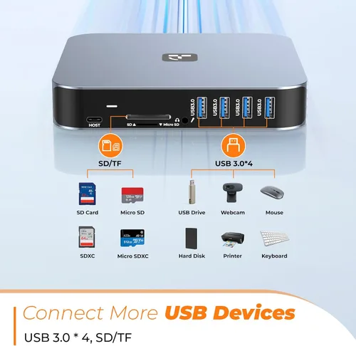 Vista 6 de TobenONE Docking Station 3 Monitores, basado en controlador, para MacBook M1-M5/Neo 13-in-1 USB C Dock with 2 4K HDMI, VGA, 4 USB, 65W Charger