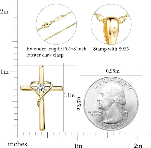 Vista 2 de AmorAime Collar con cruz de plata de ley 925 para mujeres y hombres, chapado en oro de 14 quilates, collares de piedra natal de circonita cúbica 5A