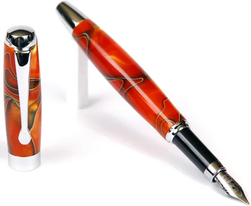 Vista 10 de Pluma estilográfica Toscana roja y negra, cuerpo brillante marmoleado Rojo & negro
