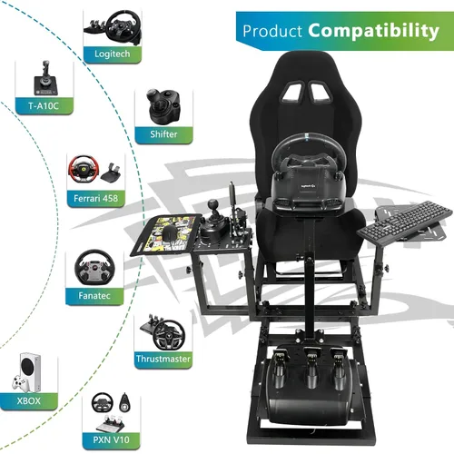 Vista 4 de HOTTOBY Flight Racing Simulator Cockpit with Black Seat Adjustable&Shifter Platform Upgrade Fit for LogitechThrustmasterHotas Warthog