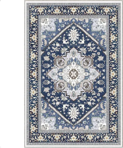 Vista 308 de OPPODREAM Alfombras suaves, pequeñas y lavables con parte trasera antideslizante, alfombra de cachemira sintética de pelo bajo, 2 x 3 pies, azul