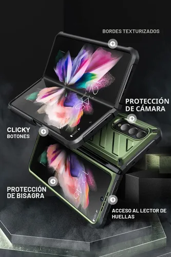 Vista 5 de SUPCASE Funda para Samsung Galaxy Z Fold 3 con soporte, Guldan Verde