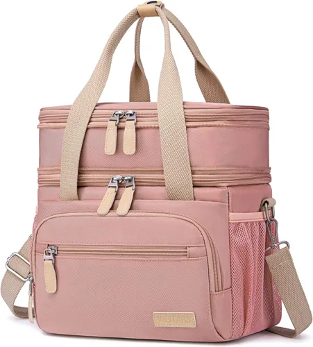 Vista 13 de Weitars Lonchera para mujeres y hombres, lonchera grande con doble compartimento para hombres, lonchera para adultos, para enfermeras, oficina Caqui