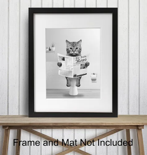 Vista 3 de Arte de pared de baño para amantes de los gatos, accesorios de baño para niños, mujeres y hombres, bonito arte de pared de gato, decoración de niña