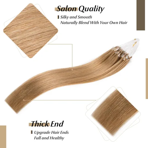 Vista 73 de SEGO Extensiones de cabello humano con micro cuentas, extensiones de cabello humano con micro bucle, lacio, natural, fusión fría, 1.76 oz/paquete