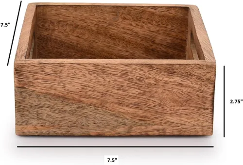 Vista 5 de Samhita Servilletero cuadrado de madera de mango con acabado quemado para decoración de restaurantes, accesorios de bar de cocina