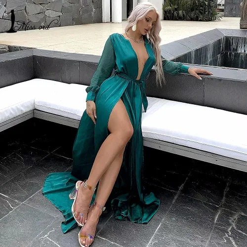Vista 6 de Miss ord - Vestido largo de manga larga para mujer con cinturón