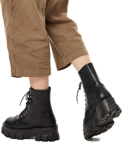Vista 2 de KEIIYJ Botines con cordones Chelsea Combat Chunky Plataforma para mujer en Negro (ROTA)