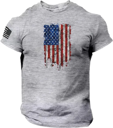 Vista 8 de Camisetas de verano para hombre, estilo casual, ajustado, manga corta, de algodón, patriótica, de Estados Unidos, con bandera americana, camiseta