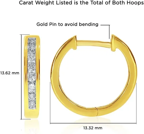 Vista 2 de Aretes de aro de diamantes cultivados en laboratorio para mujer, aretes de aro chapados en oro TW de 14-12 CT Joyas de diamantes brillantes GH VSSI