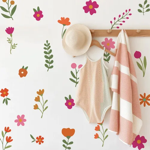 Vista 13 de funlife 72 PIEZAS Adhesivos de pared de flores de acuarela, para pegar y quitar, decoración de pared para dormitorio de niñas, flores boho