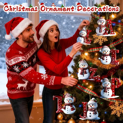 Vista 5 de Adornos de muñeco de nieve de Navidad, linda decoración de árbol de Navidad en forma de letra personalizada colgante, adorno colgante de bricolaje
