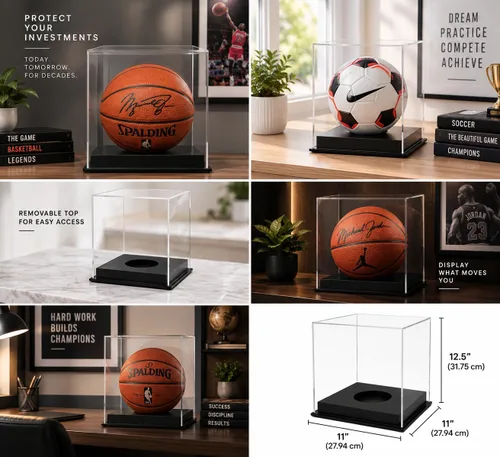 Vista 2 de Vitrina de baloncesto de acrílico transparente titular de protección UV para pelota autografiada
