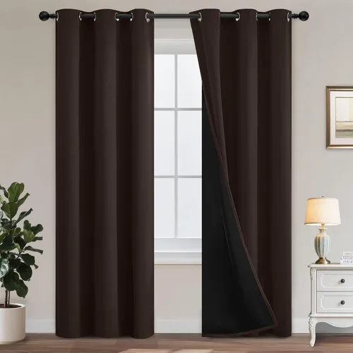 Vista 195 de Yakamok Cortinas 100% opacas para dormitorio, 63 pulgadas de largo, cortinas de bloqueo de luz total con respaldo negro, paneles de ojales sólidos