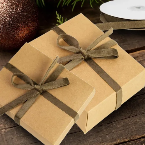 Vista 5 de Cinta de terciopelo de doble cara de 3/8 pulgadas, 10 yardas de cinta de terciopelo para decoración de coronas de Navidad, envoltura de regalos Camel