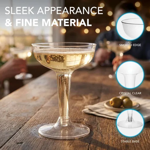 Vista 5 de Party Essentials N48 - Vaso de champán de plástico duro de 2 piezas, capacidad de 4 onzas, transparente (caja de 192)