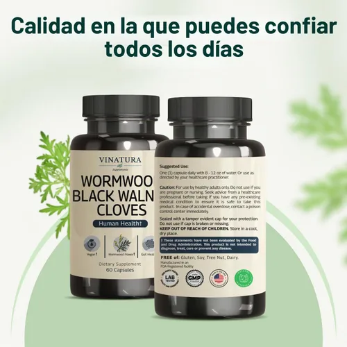 Vista 7 de VINATURA Cápsulas de clavo de nogal negro de ajenjo, fórmula de limpieza, desintoxicación, protector intestinal para humanos, con hierba de ajenjo