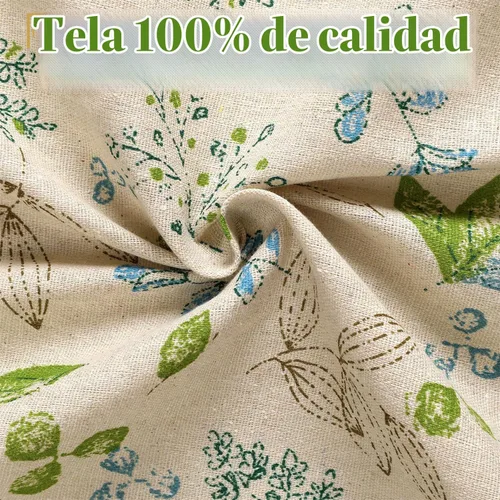 Vista 2 de Cortina de lino y algodón de granja de 15.7 pulgadas de largo, elegante cenefa de encaje floral para ventana de cocina y baño, 1 panel, hojas