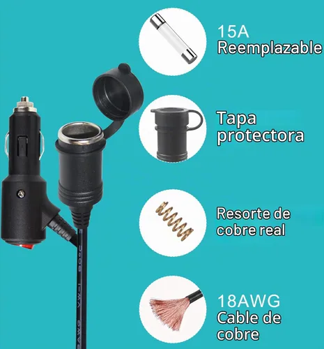 Vista 9 de Cable de extensión de encendedor de cigarrillos CC de 10 pies y 12 voltios con interruptor de encendido y apagado, cable de extensión de carga