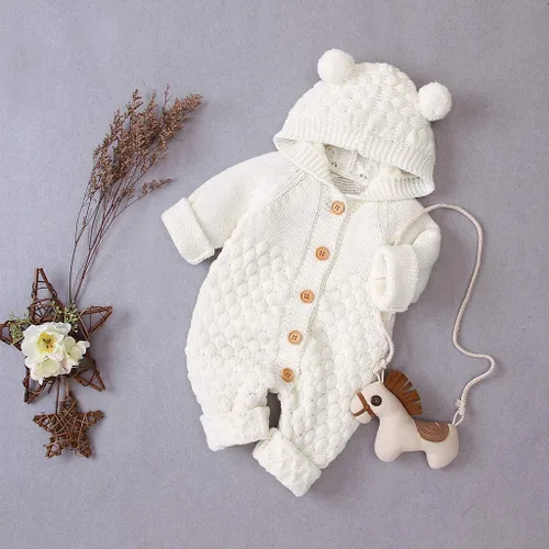 Vista 3 de Fashionable Clothes Warm Girl Winter Hooded Baby Coat Infant Knit Outwear Boy Jumpsuit Boys Coat&jacket For