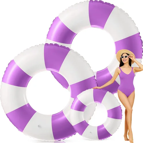 Vista 21 de Foilswirl Flotadores inflables jumbo de 47.24 pulgadas para piscina, anillos de piscina a rayas azules y blancas, tubo inflable para mujeres