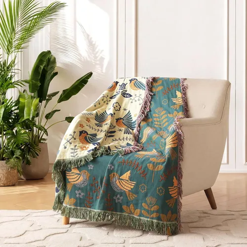 Vista 2 de LUTBM Manta bohemia para sofá de 50 x 60 pulgadas, 100% algodón, suave Animal-pájaro-a
