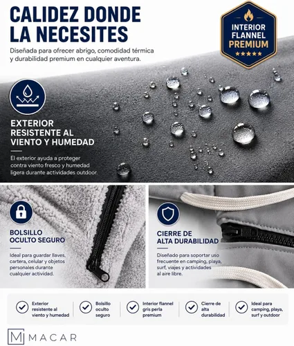 Vista 2 de MACAR Parka de natación impermeable con forro polar, ideal para actividades junto a la piscina y al aire libre Negro