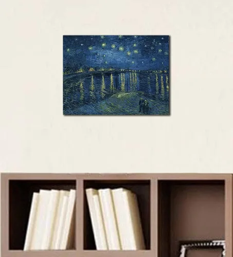 Vista 7 de Wieco Art – Noche estrellada sobre el Ródano por Vincent van Gogh pinturas al óleo reproducción, arte moderno Giclee Lienzos lona pared decoración