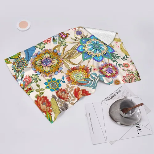 Vista 5 de Juego de toallas de cocina florales bohemias, juego de trapos de cocina absorbentes con mandala bohemios, juego de paños de cocina con flores