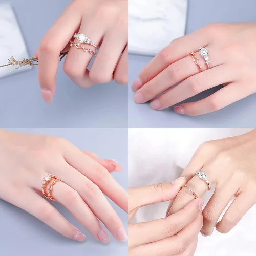 Vista 5 de MOOSEA Regalos para el día de San Valentín para ella, anillos de diamantes creados en laboratorio con claridad VVS1 de 14 quilates, color blanco