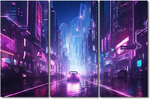 Vista 8 de Lienzo decorativo para pared de sala de estar, lienzo Cyberpunk, decoración de pared de 3 paneles, decoración de pared para el hogar, dormitorio