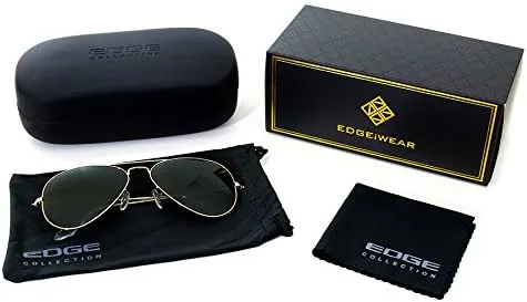 Vista 5 de Edge I-Wear QME08-PIR-0502(G.g15) - Gafas de sol de aviador de metal de calidad para hombres y mujeres con lente mineral polarizada prémium, Marco