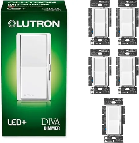 Vista 19 de Lutron Diva LED+ Interruptor de atenuación, atenuador de paleta, un solo polo/3 vías Almendra