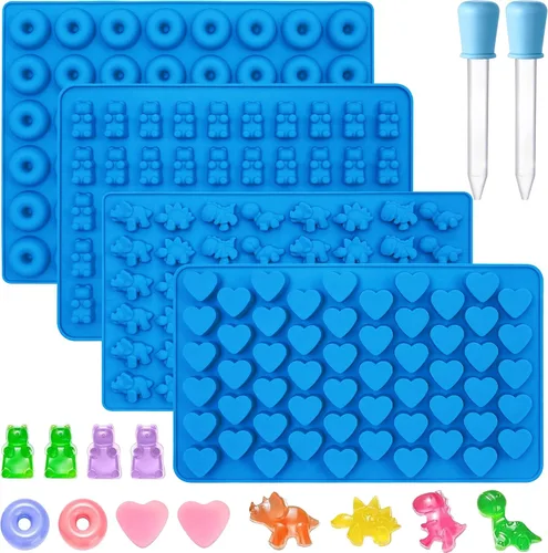 Vista 12 de Sidosir 4 piezas de moldes de gomitas de fruta gomosas, moldes de gomitas de caramelo de silicona antiadherentes con 2 cuentagotas