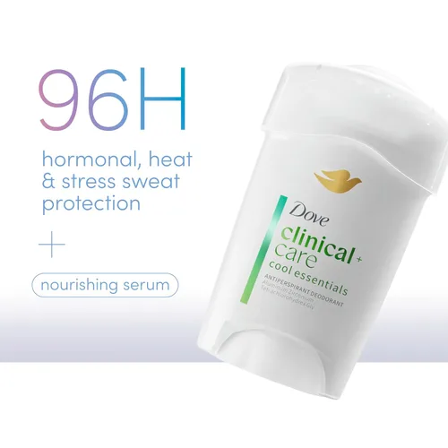 Vista 4 de Dove Clinical + Care Clinical Protection Antitranspirant Cool Essentials con suero nutritivo 96 horas de protección contra olores 1.7 onzas