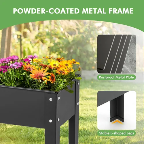 Vista 6 de HAPPYGRILL Cama de jardín elevada, maceta elevada de 18 pulgadas con patas, orificio de drenaje, diseño de dobladillo, caja de jardín de metal