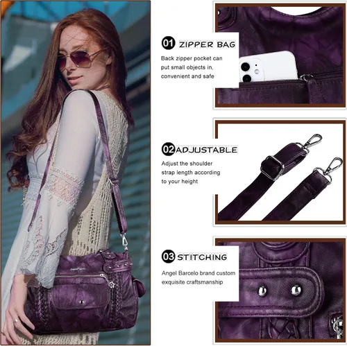 Vista 191 de Angel Barcelo - Bolsa de hombro amplia para mujer, diseño Hobo, cuero lavado