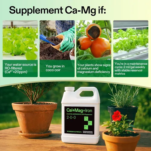 Vista 5 de VIVOSUN Cal+Mag+Hierro (2-0-0), suplemento de calcio, magnesio y hierro de 32 onzas Liquid Nutrient Fertilizer for All Plants, Concentrated Plant