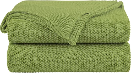 Vista 10 de PiccoCasa Manta de punto 100 % algodón, mantas decorativas ligeras y sólidas, manta de punto suave para sofá, verde mar oscuro, 50 x 60 pulgadas
