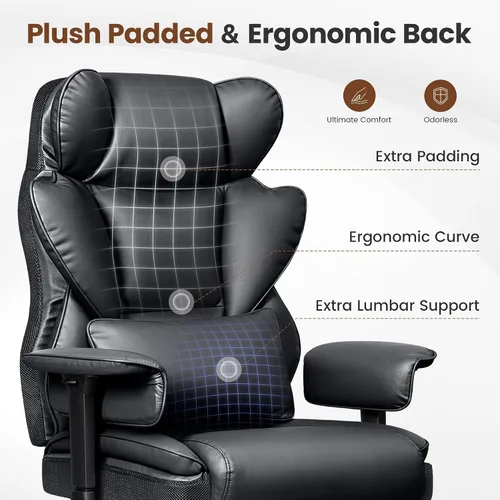 Vista 7 de BESTFAIR Silla de Oficina Grande y Alta - Silla Ejecutiva de Servicio Pesado 400 LBS con Soporte Lumbar y Reposapiés, Silla de Escritorio Ergonómica