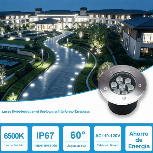 Vista 3 de 7W 6500K 6-Inch 120V LED Outdoor Landscape Ground Lights 4 Pack Blanco
