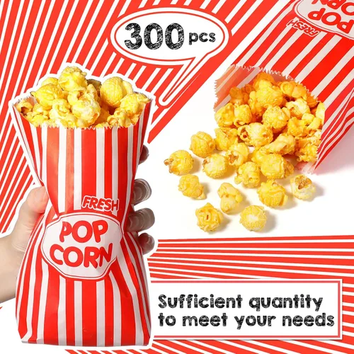 Vista 3 de 300 bolsas de papel para palomitas de maíz a granel de 1 onza desechables de carnaval, bolsas rojas para golosinas, accesorios para máquina