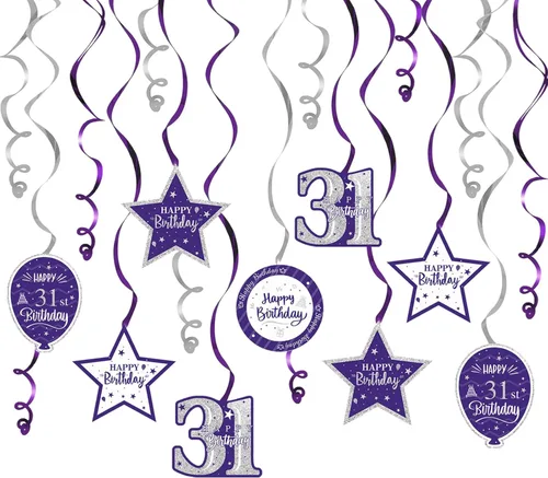 Vista 48 de Decoración de fiesta de serpentinas con purpurina azul y plateada de feliz 11º cumpleaños, 15 piezas de remolinos colgantes de 11 cumpleaños, cartel