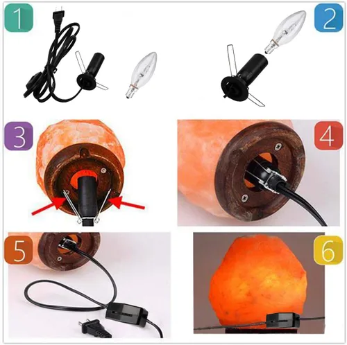 Vista 7 de Cable de lámpara de sal del Himalaya con interruptor de engranajes, cable de repuesto original con ensamblaje de base con zócalo E12, bombilla