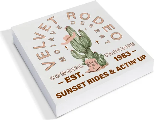 Vista 2 de Cartel de madera de cactus del oeste, decoración de escritorio, desierto, vaquera, cactus, caja de madera, letrero de bloque rústico para decoración