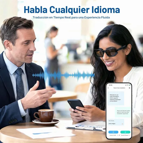 Vista 3 de Lentes inteligentes AI para hombres y mujeres, impulsados por ChatGPT, traducción de más de 137 idiomas y asistente de voz, asistente de reunión