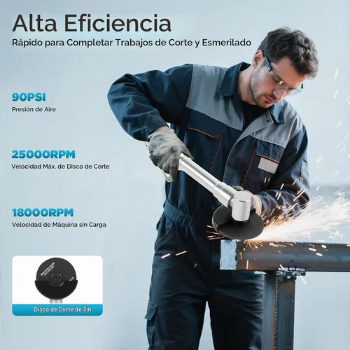 Vista 2 de Amoladora angular neumática de mango largo, herramienta de corte neumática de 90 PSI 25000 RPM, alcance extendido de 12.2 pulgadas para espacios